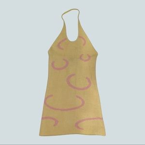 Shein mini backless yellow dress with pink accents